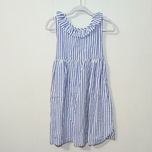 Stitchy Fish Blue and White Striped Sleeveless Dress Ruffle Collar Girls Size 7